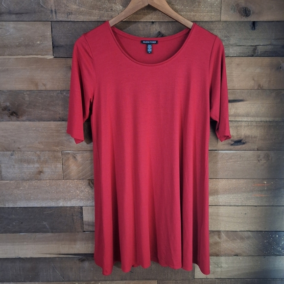 Eileen Fisher Red Stretch Knit Swing Dress/ Tunic Sz S Petite - Picture 1 of 5